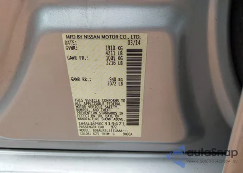 2014 Nissan Altima 2.5 z USA, uszkodzony, nr VIN 1N4AL3AP4EC319471